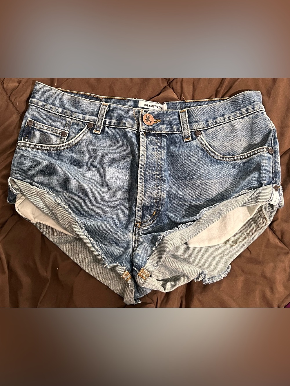 One Teaspoon Light SHORT Denim Cutoff Shorts with button fly